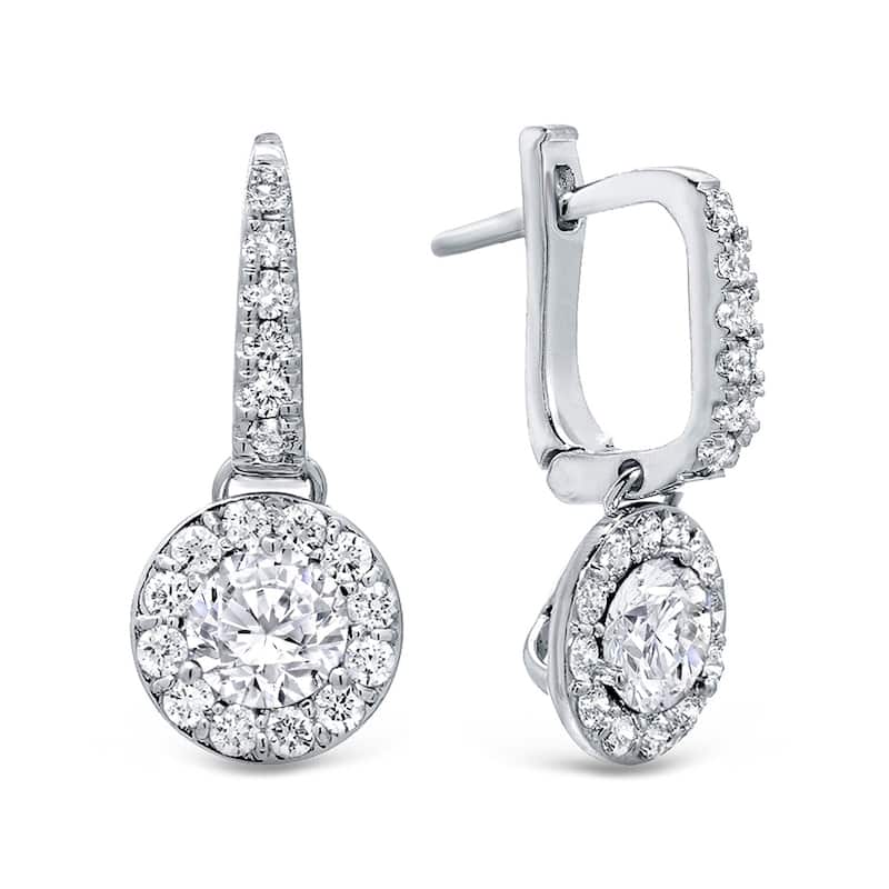 Auriya 14k Gold Round 2ct TDW Diamond Halo Dangle Earrings by Auriya (H-I, SI1-SI2)