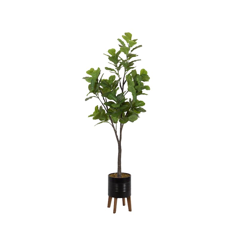 Kate and Laurel Fidmont Faux Fiddle Fig Tree - 6.5ft - Black/Rustic Brown