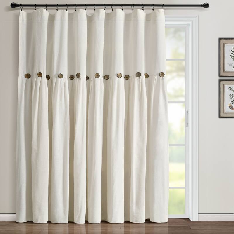 Lush Decor Linen Button Single Panel Window Curtain - 84"Lx100"W - Off White