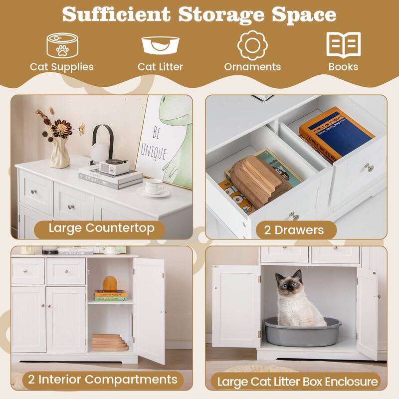 Costway Cat Litter Box Enclosure with 2 Drawers 3 Doors Anti-Toppling - See Details