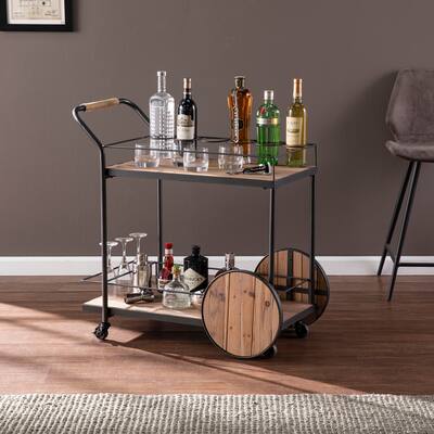 SEI Furniture Pacific Industrial Natural Wood Bar Cart