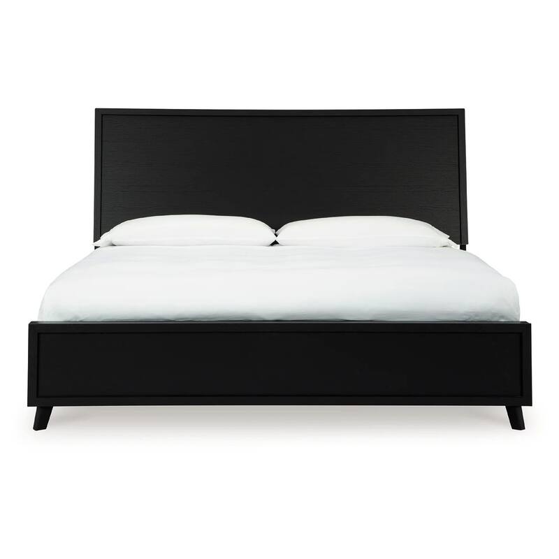 Danzi Queen Size Panel Bed With Clean-Lined Panel Headboard, Black Wood