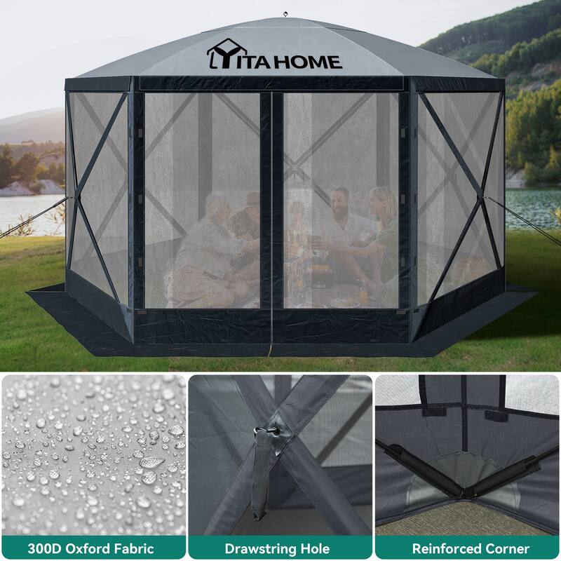 Outdoor 6-Sided Hexagon Pop-up Party Tent with Mesh Netting Walls
