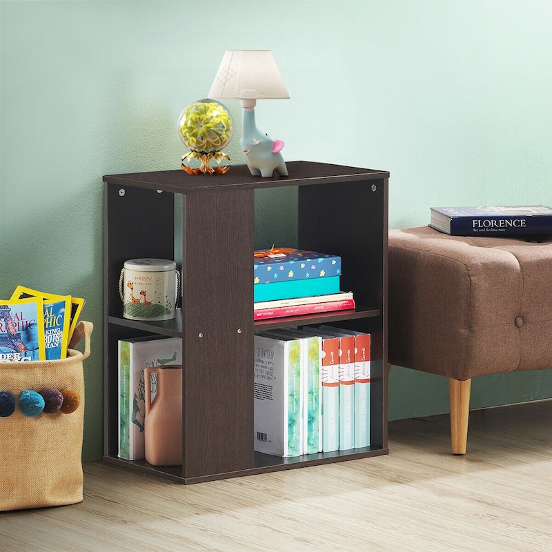 Gymax 2pcs 2-Tier Side Sofa End Table Bedside Nightstand Table Brown