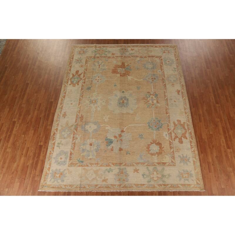 Floral Oushak Turkish Rug Hand-knotted Wool Carpet - 9'2"x 11'9"