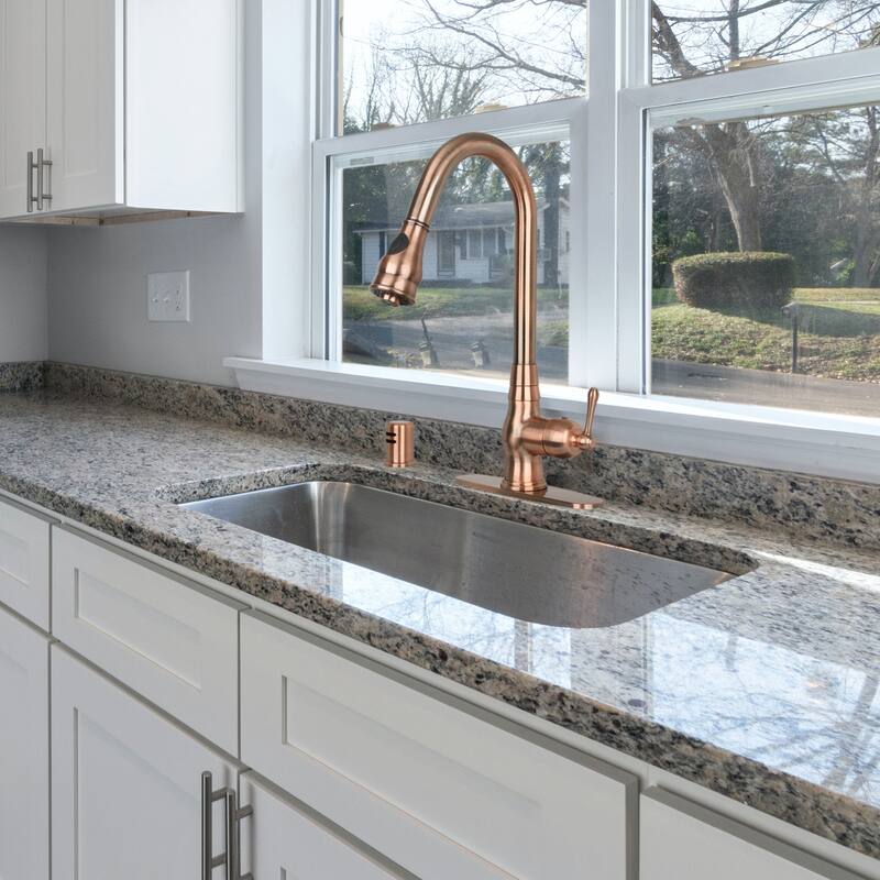 Copper Kitchen Faucet with Single Handle and Pull Down Sprayer
