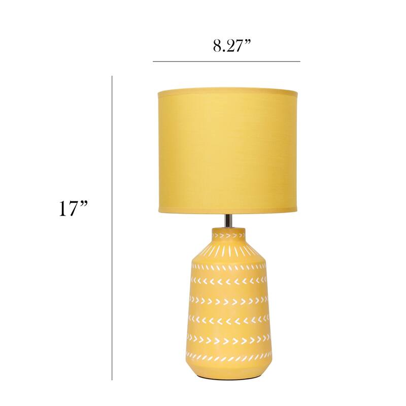 Tribal Style Hand Painted Ceramic Table Lamp with Drum Shade - 17" - Yellow