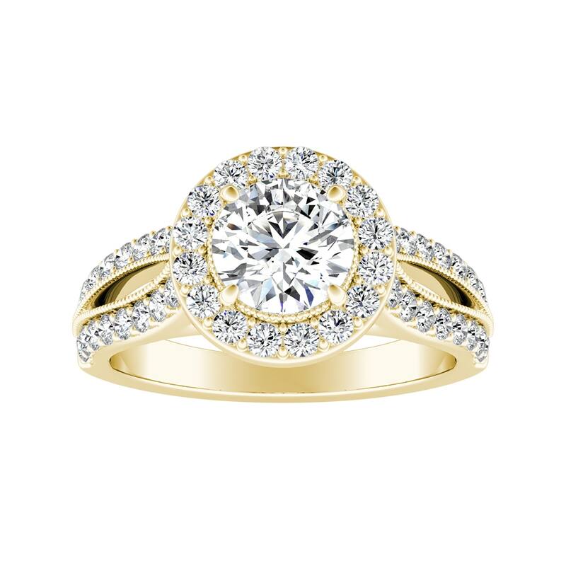 Auriya 14k Gold 1 1/2ctw Vintage Moissanite Halo Engagement Ring - Yellow - 9.5