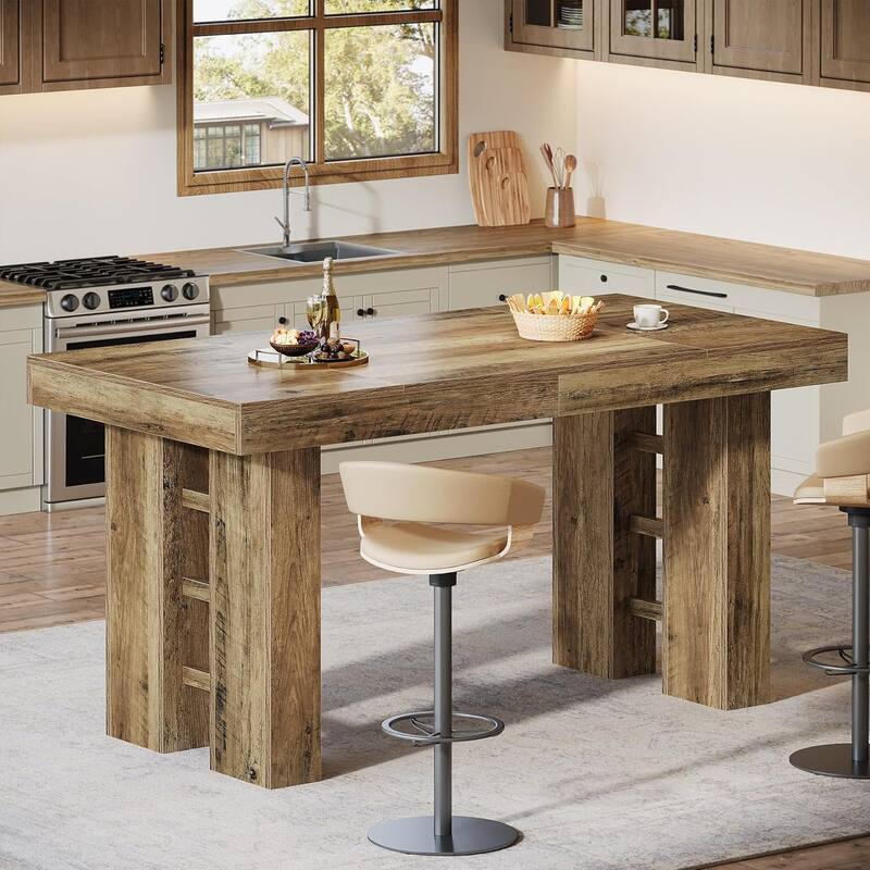 63-Inch Farmhouse Long Bar Table, Wood Rectangular Counter Height Pub Table for Kitchen, Dining Room, Living Room