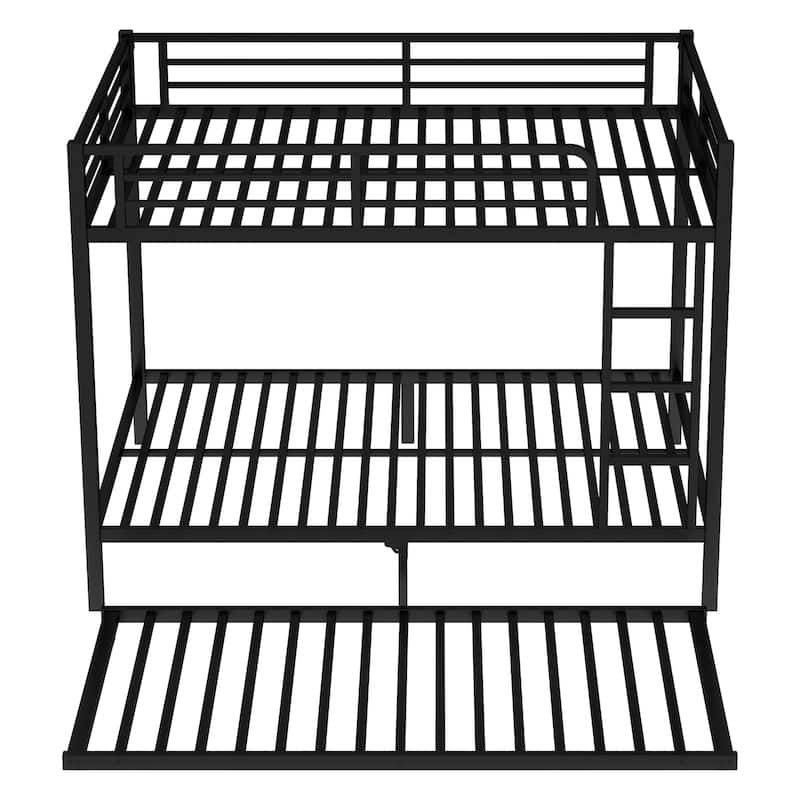 Full over Full Metal Bunk Bed with Twin Trundle and Under-Bed Storage