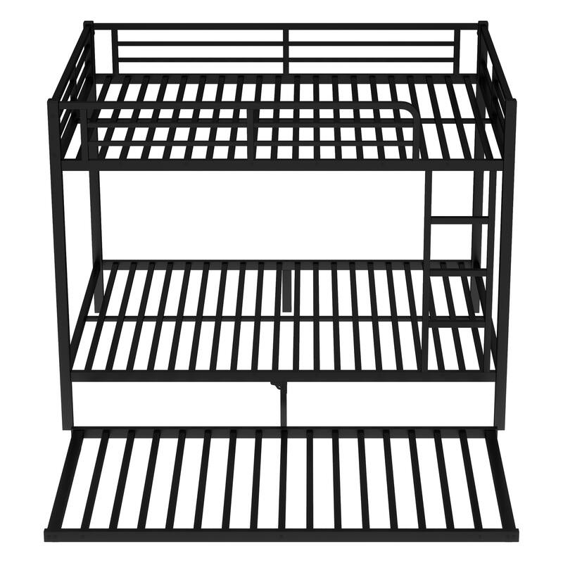 Roomfitters Twin/Full Metal Bunk Bed with Twin Trundle, Space-Saving Design for Teens & Adults, Black