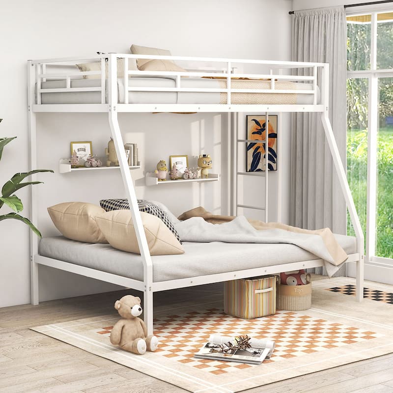 Costway Twin Over Full Metal Bunk Bed with Integrated Ladder - See Details - White