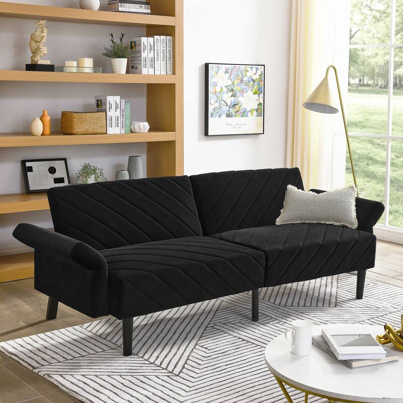 78'' Modern Tufted Velvet Upholstered Convertible Folding Sofa Bed with Adjustable Armrests