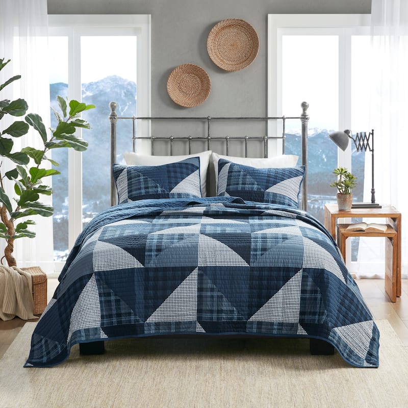 Woolrich Olsen 3 Piece Oversized Cotton Quilt Set - Blue - King - Cal King