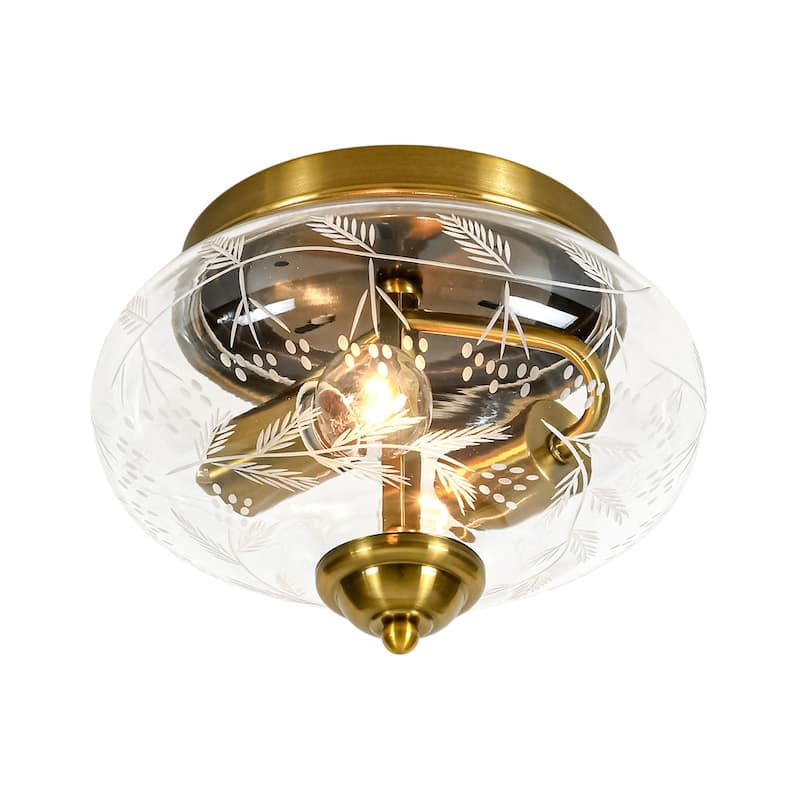 Decorative Round Clear Etched Art Glass Semi Flush Ceiling Light