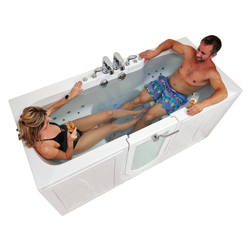 Ella Big4Two 36"x80" Hydro&Air&Foot Massage Acrylic Two Seat Walk-In-Bathtub, Outward swing Door, No Faucet, 2" Dual Drain - 2  2 Piece Faucets - Right Door + Heated Seat