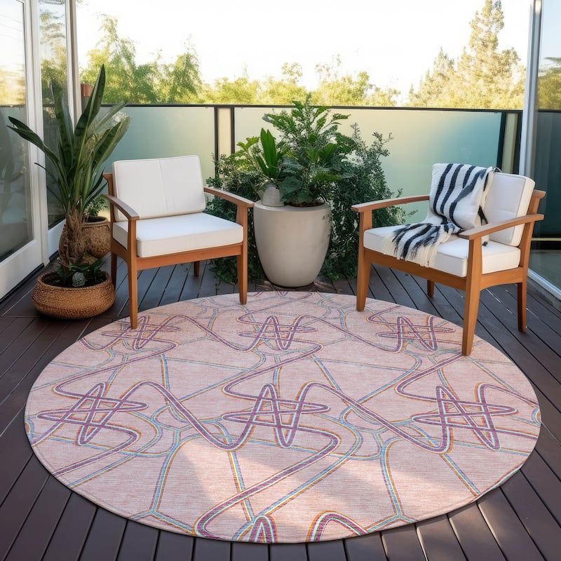 Machine Washable Indoor/ Outdoor Contemporary Links Chantille Rug - Pink - 8' x 8'