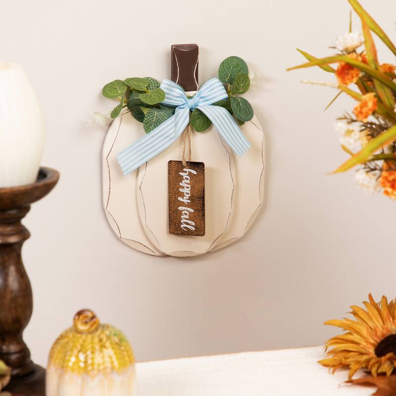 Happy Fall Wooden Pumpkin Fall Harvest Wall Decoration - 9"