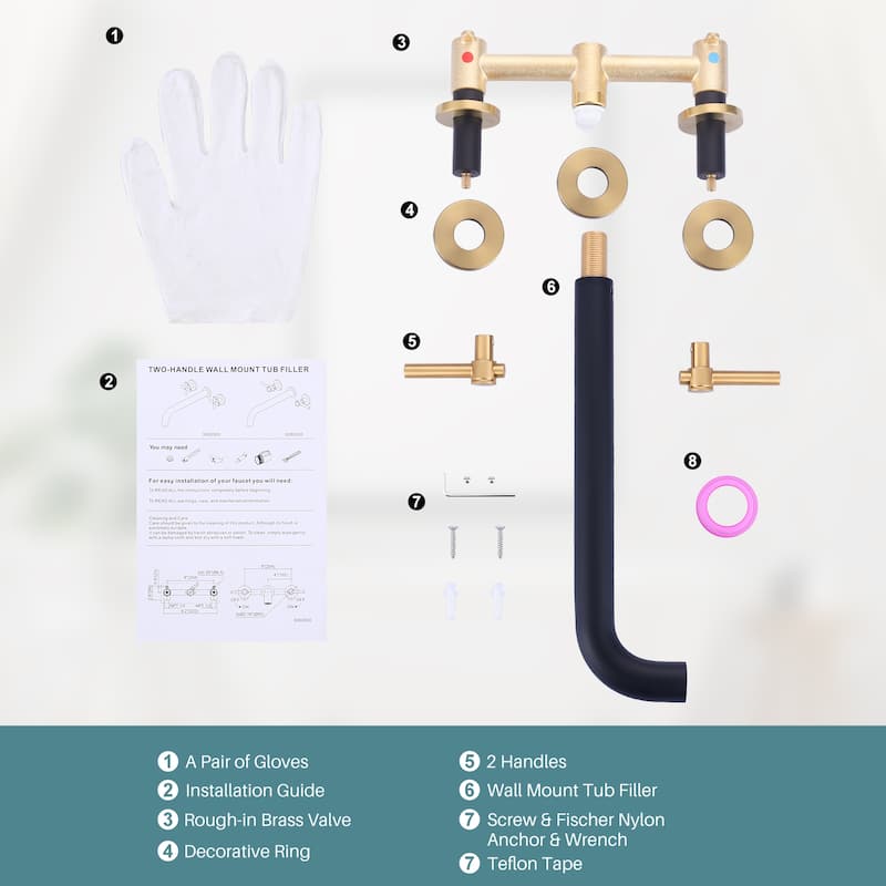 WOWOW Stainless Steel Wall-Mounted 12-Inch Bathtub Filler