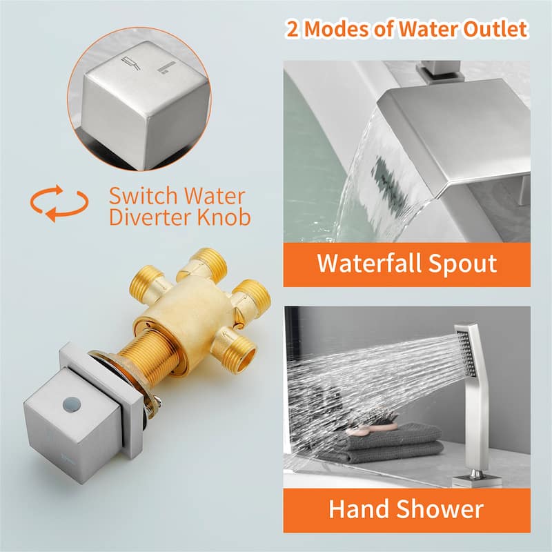 Waterfall Deck Mount Tub Faucet With Handheld Shower Brass Roman Bathtub Faucet Modern Tub Filler With Sprayer