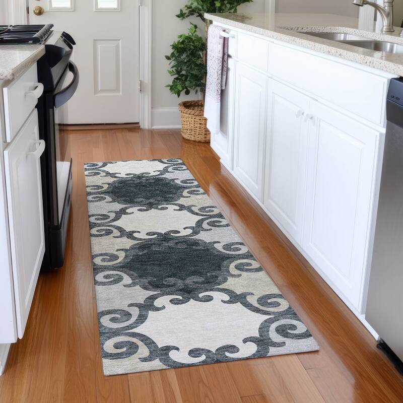 Premium Washable Super Soft Ornate Scroll Mayfield Rug - Gray - 2'3" x 7'6"