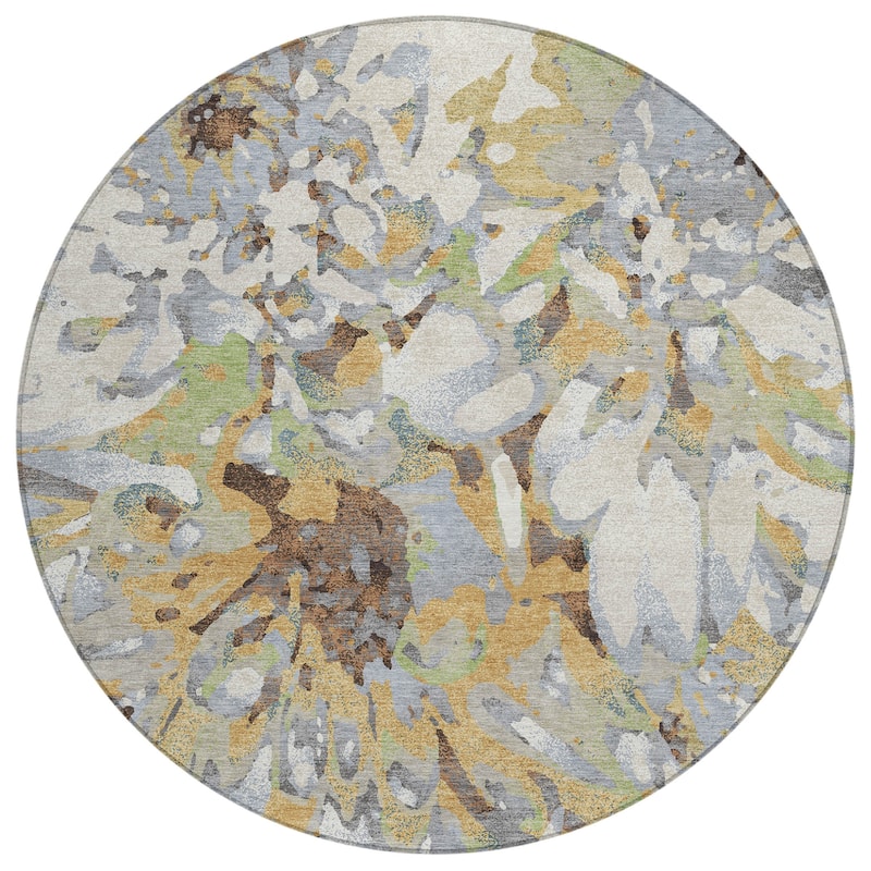Machine Washable Indoor/ Outdoor Abstract Floral Chantille Rug
