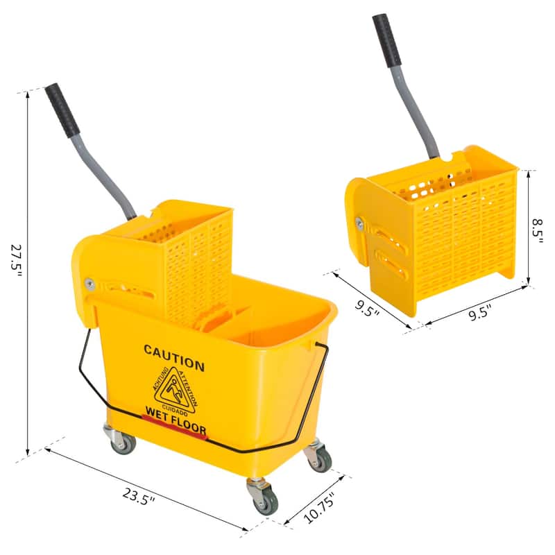 5 Gallon Mop Bucket With Side Press Wringer - 23.5" L x 10.75" W x 27.5" H