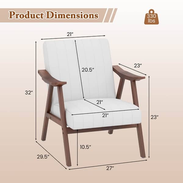 dimension image slide 0 of 2, Gymax Set of 2 Accent Chair Leathaire Leisure Armchair w/ Rubber Wood