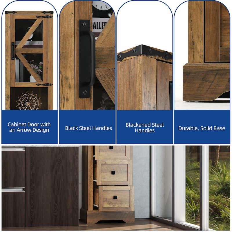 Moasis Farmhouse 67" Tall Linen Tower Bathroom Cabinet with 3 Drawers