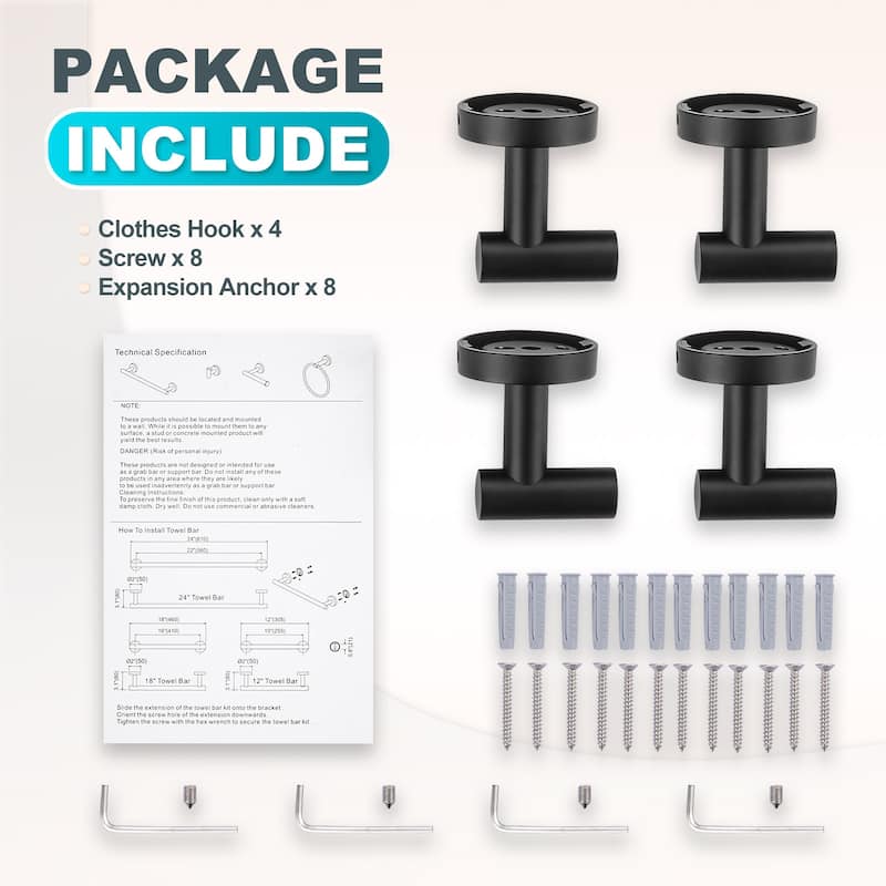 WOWOW Stainless Steel J-Hook Robe/Towel Hook 4 PCS