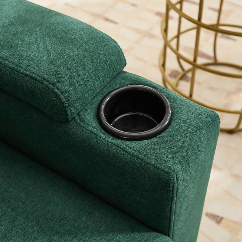 Upholstered Sectional Sofa with Storage Ottoman, USB Port, and Cup Holders