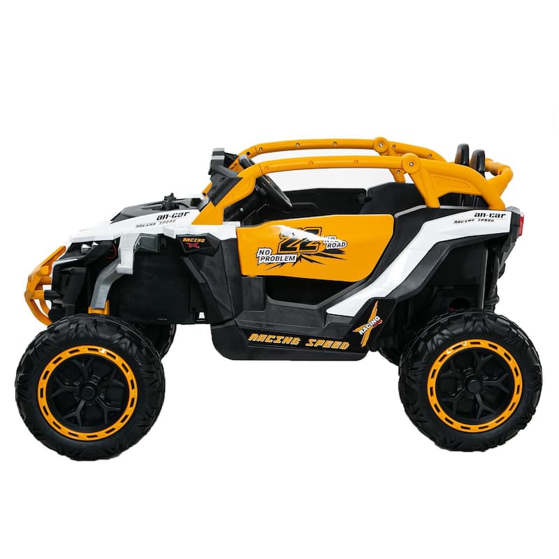 12V 2-Seater Kids Electric UTV Ride-On for Ages 3-6, White with Remote Control & Music - Yellow