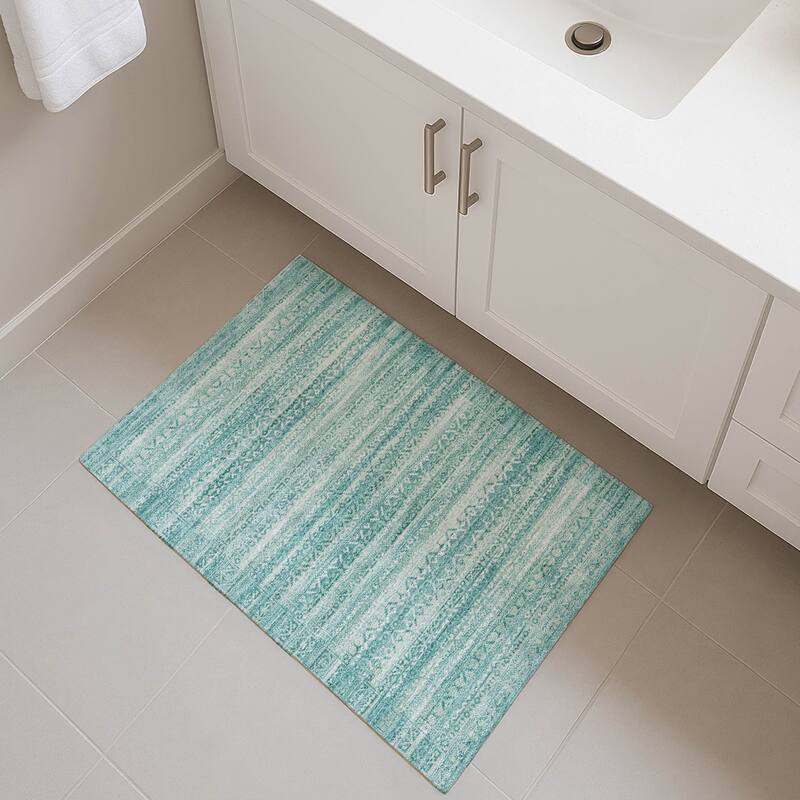 Premium Washable Super Soft Boho Stripes Mayfield Rug - Aqua - 1'8" x 2'6"