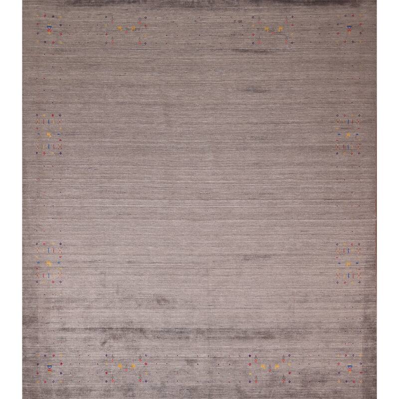 Striped Gabbeh Indian Square Area Rug Hand-Knotted Wool Carpet - 9'9"x 9'9"