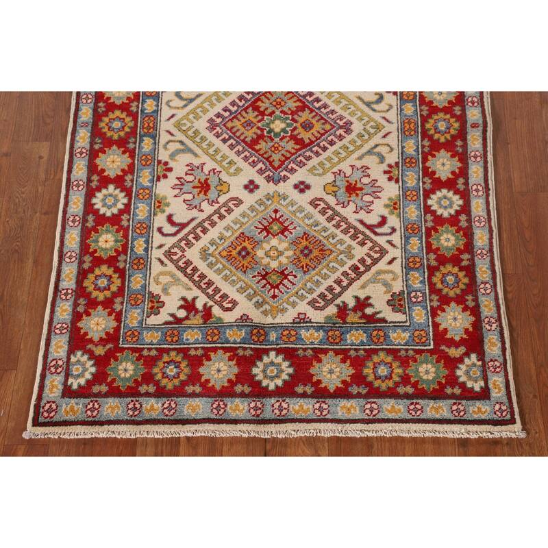 Traditional Kazak Accent Rug Hand-Knotted Oriental Wool Carpet - 3'3"x 4'8"