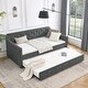 preview thumbnail 3 of 10, Twin Size Daybed with Twin Size Trundle Upholstered Tufted Sofa Bed, Waved Shape Arms(80.5"x44.5"x33.5") Grey