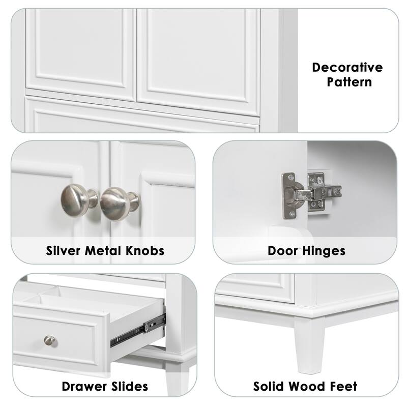 Bathroom Vanity with Ceramic Sink, Solid Wood & MDF Base, 1 Drawer & 2 Doors, Adjustable Shelf - 30in L Solid Wood+MDF
