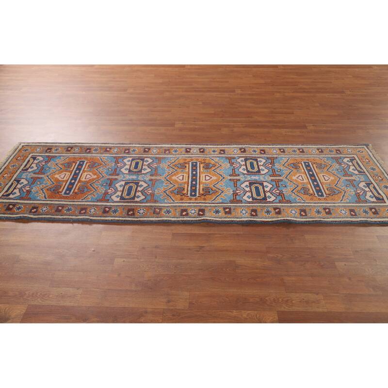 Geometric Kazak Runner Rug Hand-Knotted Wool Carpet - 2'6" x 7'10"
