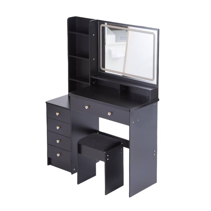 41" Large Vanity Set with 3-Color LED Mirror and Cushioned Stool