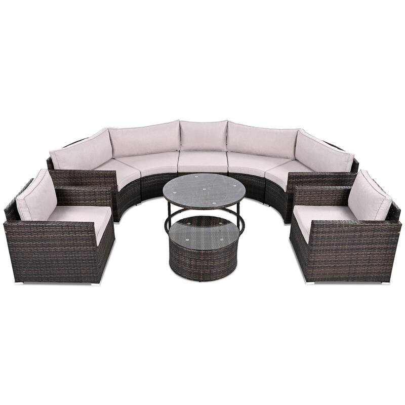 9 Pieces Outdoor Wicker Sofa Set with 2 Coffee Tables for 7 People