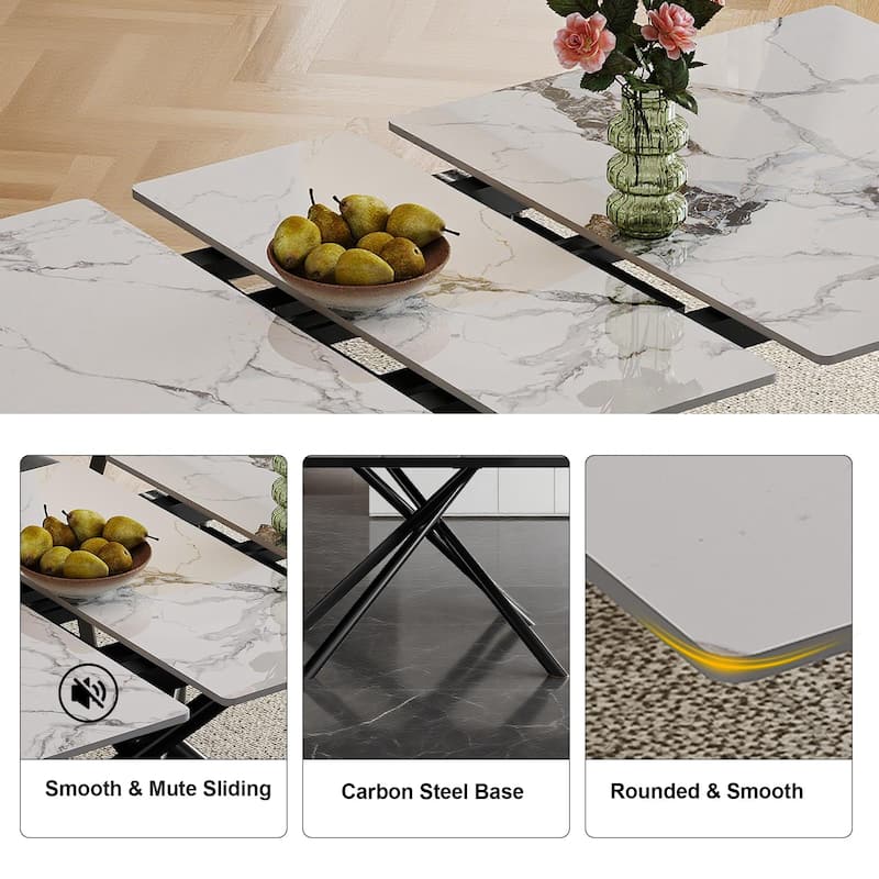 Home Office Table Meeting Table, Expandable Dining Table with Retractable Leaf, Kitchen Table with X-Base