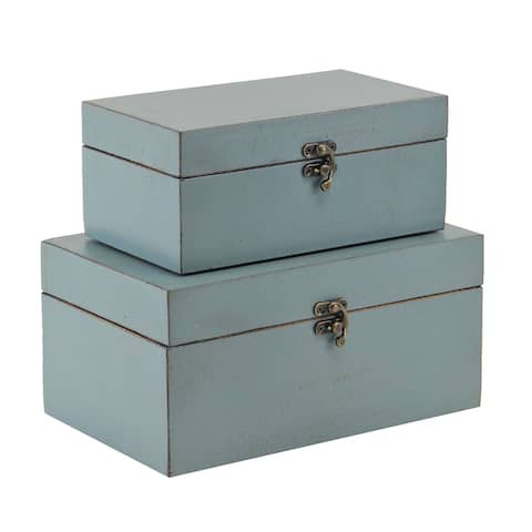 Offex Home Accent Set of 2 Blue Finished Storage Boxes - Lg: L: 10.25" x W: 6.25" x H: 5"