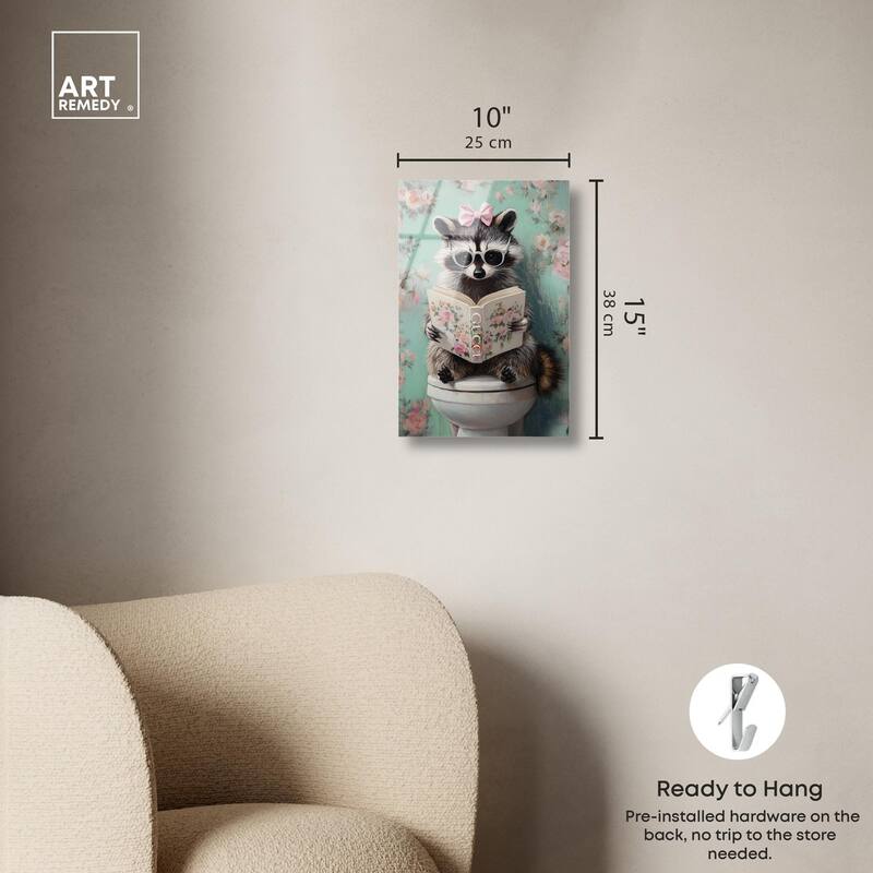 Petite Floral Toilet Raccoon Acrylic by Art Remedy, Ready to Hang