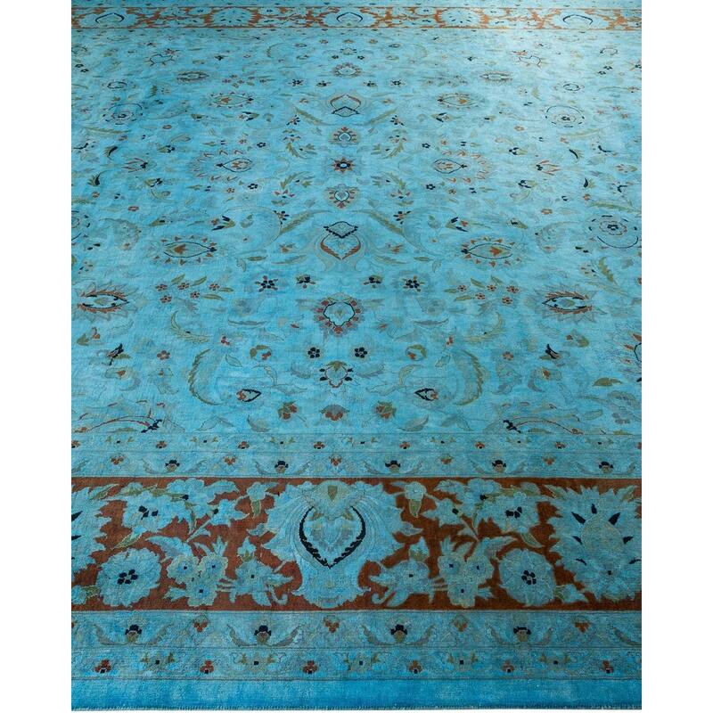 Overton Hand Knotted Wool Vintage Inspired Modern Contemporary Overdyed Blue Area Rug - 10' 3" x 14' 3"