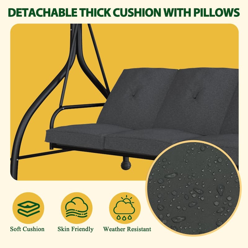 VEIKOUS 3-Person Adjustable Canopy Patio Porch Swing Outdoor with Cushions