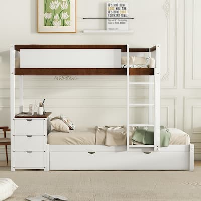 Twin-Over-Twin Bunk Bed with Twin size Trundle Bed Frames & Storage, Desk Storage Bed, Space-Saving for Kids Teens Adults
