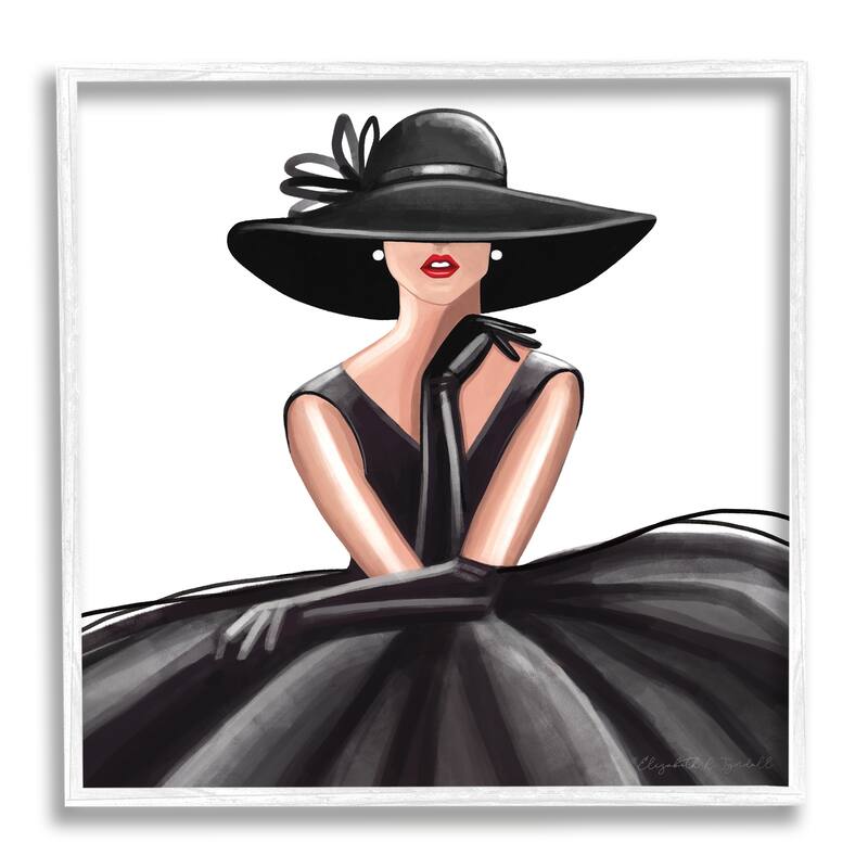 Stupell High End Fashion Glam Pose Luxurious Black Dress Framed Wall Art - 24 x 24 - White