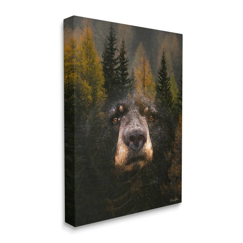 Stupell Abstract Black Bear Wilderness Pine Forest Modern Photography Canvas Wall Art - Green