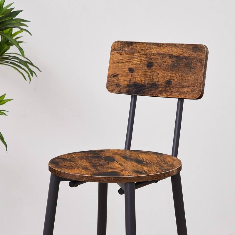 Round bar stool set with shelves, stool with backrest Rustic Brown, 23.6'' Dia x 35.4'' H