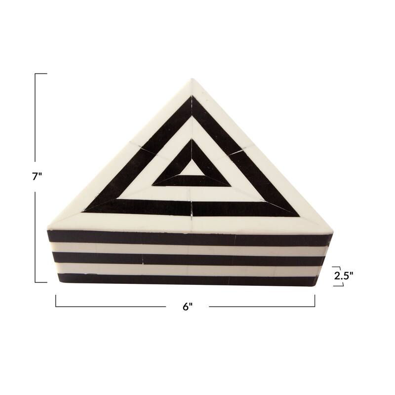 Striped Reclaimed Wood and Resin Triangular Box - 7.0"L x 6.0"W x 2.5"H
